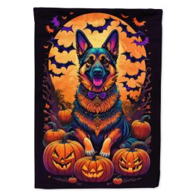 German Shepherd Witchy Halloween House Flag Large Porch Sleeve Pole Decorative Outside Yard Banner Artwork Wall Hanging, Polyester, House Size, M (Option: Default)