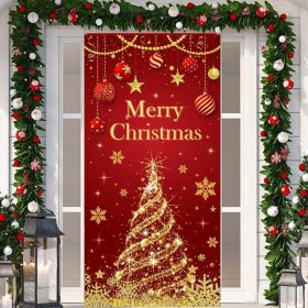 Christmas Tree Door Cover, Christmas Door Banner, Festive Front Door Porch Sign, Holiday Decoration For Home Entryway & Party Decor (Option: MULTI)