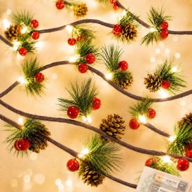 Pine Cone Christmas String Lights, 20 LED Light Up Christmas Garland Battery Operated Christmas Garland With Lights, Red Berry Pine Cone Fairy (Option: Green)