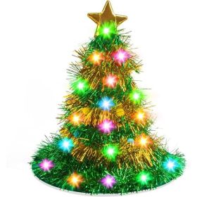 LED Light-Up Christmas Tree Santa Hat, 30 LED Festive Holiday Costume (Option: Green)