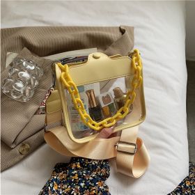 2023 Summer Women Clear Transparent Crossbody Bag Female Jelly Handbags and Purses Acrylic Chain Square Shoulder Bag Bolsos (Color: Yellow, size: 18.5X16X9cm)