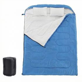 Adult double warm sleeping bag with pillow, lightweight, portable and compact double sleeping bag (Color: Blue)