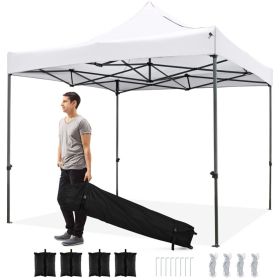10 x 10 FT Outdoor Pop up Canopy Tent Easy Setup Gazebo Shelter with Wheeled Bag (Color: White)