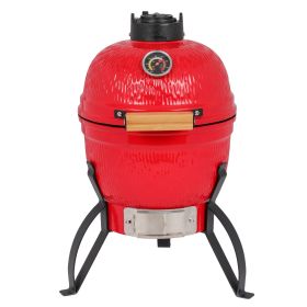 13in Round Ceramic Charcoal Grill Orange (Color: Orange Red)