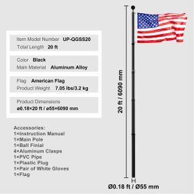 20FT Telescoping Flag pole Kit, Heavy Duty Aluminum Alloy in Ground Flag Poles for Outside, 3 Display Modes Flagpole with 3x5 American Flag (type: Telescopic, Height: 20 ft)