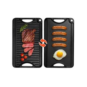 Rectangular BBQ Pan Cast Iron Reversible Grill Griddle (Color: black, type: 14x8.5 inch)