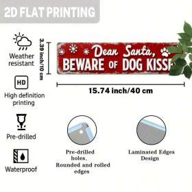 1pc Funny Beware Of Dog Kisses Metal Sign, Christmas Paw Prints Pet Art (Option: A)