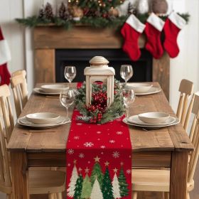 Christmas Table Runner 13x72 Inch, Xmas Trees Snowflakes Winter Holiday Decorative Farmhouse Table Decorations for Kitchen Dinning, Indoor Outdoo (Option: Red)