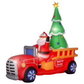 7.5ft Christmas Inflatable Santa Claus Driving a Fire Truck with Tree, Outdoor Blow-Up Yard Decoration with LED Lights Display (Option: Red-320x270x160 mm)