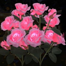 Solar Rose Lights Outdoor, 2 Pack with 14 Rose Flowers Waterproof Color Changing LED Flower Lights, Solar Powered Garden Stakes for Yard, Patio, (Option: Pink)