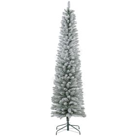 7ft Artificial Christmas Tree, Snow Flocked Branches, Metal Base, Pencil Xmas Tree (Option: Green-914x230x250 mm)