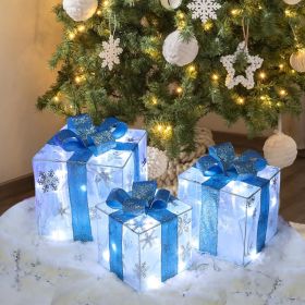 Christmas Decorations, Set Of 3 Christmas Lighted Gift Boxes 60 LED Light Up Present Boxes Ornament For Xmas Tree Skirt Indoor Outdoor Home Yard (Option: White)