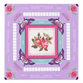 American Mahjong Playing Mat With Printed Charleston Guide, 80 X 80cm Square Table Mat For 4 Players, Floral Butterfly Design (Option: American Mahjong Playing Mat-Purple)