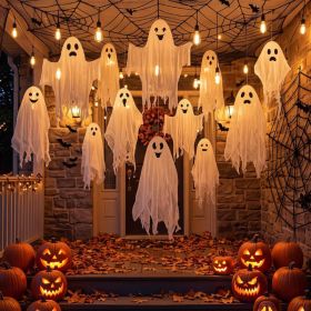 12 Pcs Halloween Hanging Ghost Outdoor Decoration, 3 Sizes (Option: White)