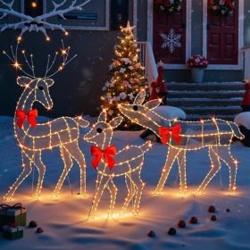 3 Piece Reindeer Christmas Decorations Outdoor, White  2D Lighted Deer Family, 260 LED Light, Durable Yard Lawn Holiday Decor, Outdoor Lighted Ho (Option: Reindeer Set)