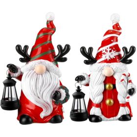 2Pcs 9.4 Solar Christmas Gnome Statues, LED Garden Decor Figurines (Option: Red)
