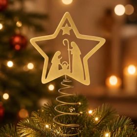 Nativity Christmas Tree Topper, Metal Star With Nativity Scene Design, Holiday Tree Decoration For Christmas Home, Church & Seasonal Decor (Option: MULTI)