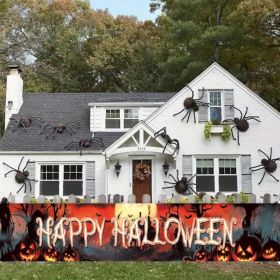 Happy Halloween Banner, 120 X 20 Inch Large Yard Sign Flag, Scary Outdoor Party Decoration For Fence, Garage, Garden & Porch (Option: MULTI)