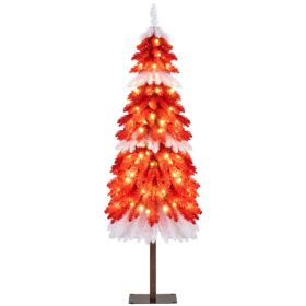 5ft Strawberry Shortcake Christmas Tree - 301 Branch Tips, 100 Warm White LEDs, Red+White+Browm PVC/Metal (Option: 18638669)