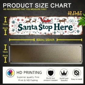 Vintage Santa Stop Here Metal Sign 4x16 Inch, Christmas Snowflakes Reindeer (Option: A)