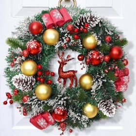 16-Inch Light-Up Christmas Wreath, Red Reindeer, Berries And Pine Cone Door Decor (Option: MULTI)