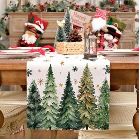 Christmas Table Runner 13x90 Inch, Xmas Trees Snowflakes Holiday Decorative Farmhouse Table Decoration for Kitchen Dinning, Indoor Outdoor Dinner (Option: Light Green)