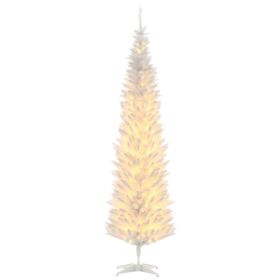 7ft Pencil Christmas Tree, Slim Artificial Christmas Tree with Realistic Branches and Warm White LED Lights, White (Option: White-920x210x210 mm)