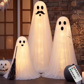Outdoor Halloween Standing Ghost Decorations, Spooky Warm Light Up Ghosts With Witch Hats, 3 Pcs Halloween Decorations Family, Outside Decors For (Option: White)