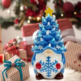 Christmas Gnome Christmas Tree, 8In Mini Ceramic Lighted Christmas Tree, Small Mini Prelit Xmas Holiday Decor for Tabletop Home Room Table Firepl (Option: Blue)