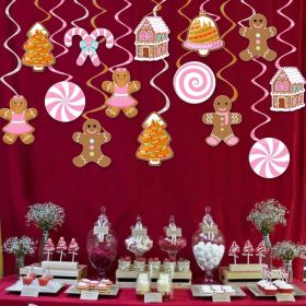 Christmas Gingerbread Man Party Hanging Swirl Decorations 20PCS Pink Merry Gingerbread House Christmas Tree Ceiling Decor Xmas Candy Hanging Stre (Option: Pink)