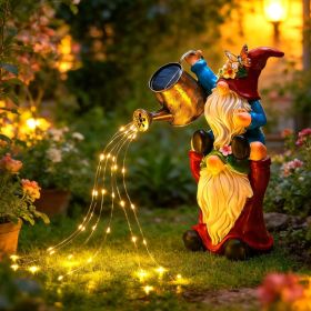 Solar Garden Gnomes Outdoor Statue Birthday Gifts For Women Hand Painted Resin, IP65 Waterproof Garden Decor For Patio Lawn Yard Christmas (Option: Red)