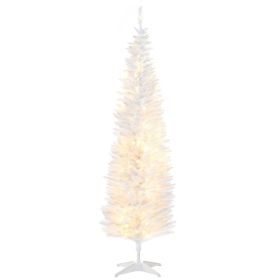 6ft Pencil Christmas Tree, Slim Artificial Christmas Tree with Realistic Branches and Warm White LED Lights, White (Option: White-800x200x200 mm)